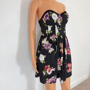 Band‎ of Gypsies Black Floral Strapless Sweetheart Corset Mini Dress XS